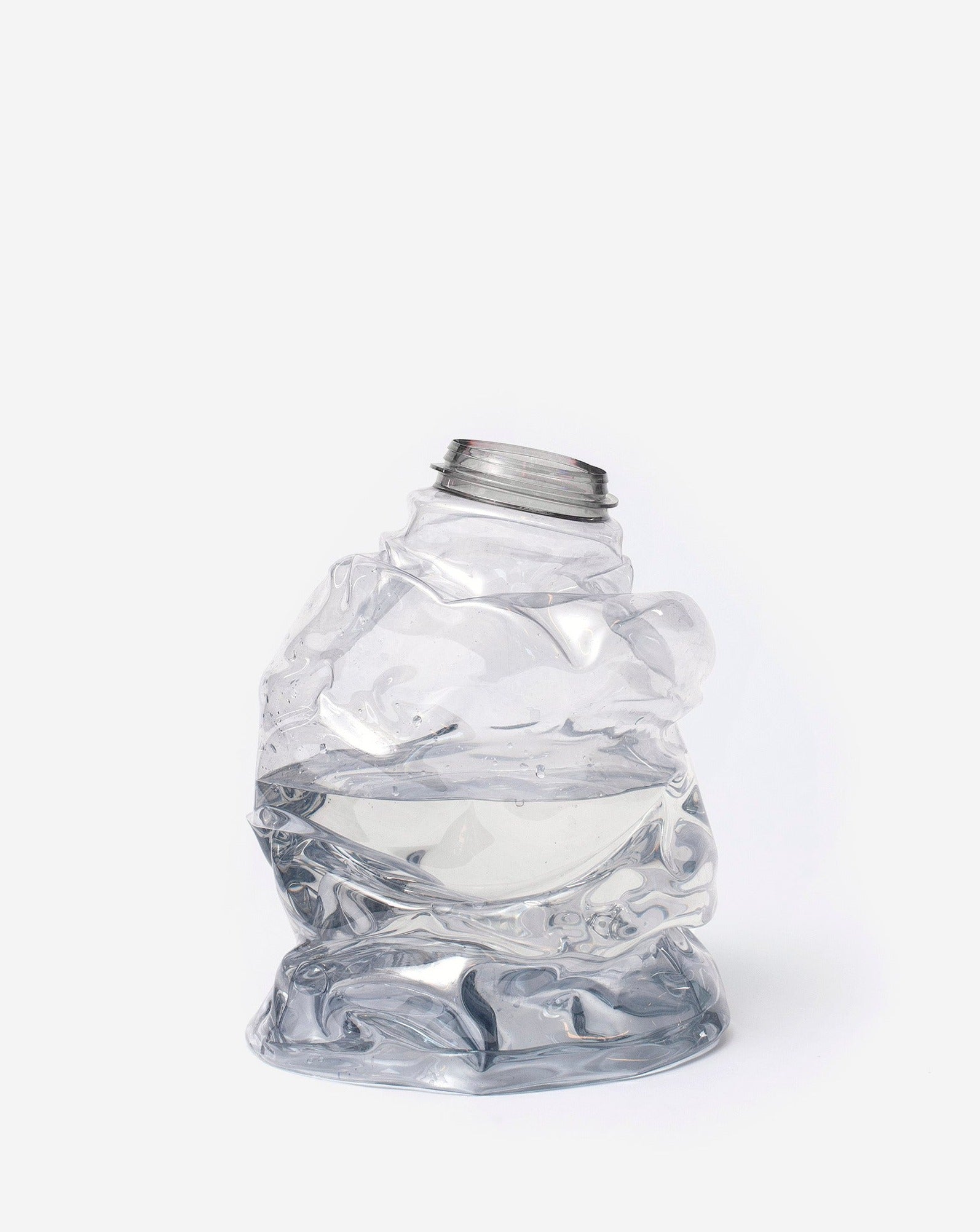 Medium blue handmade recycled plastic vase on white background