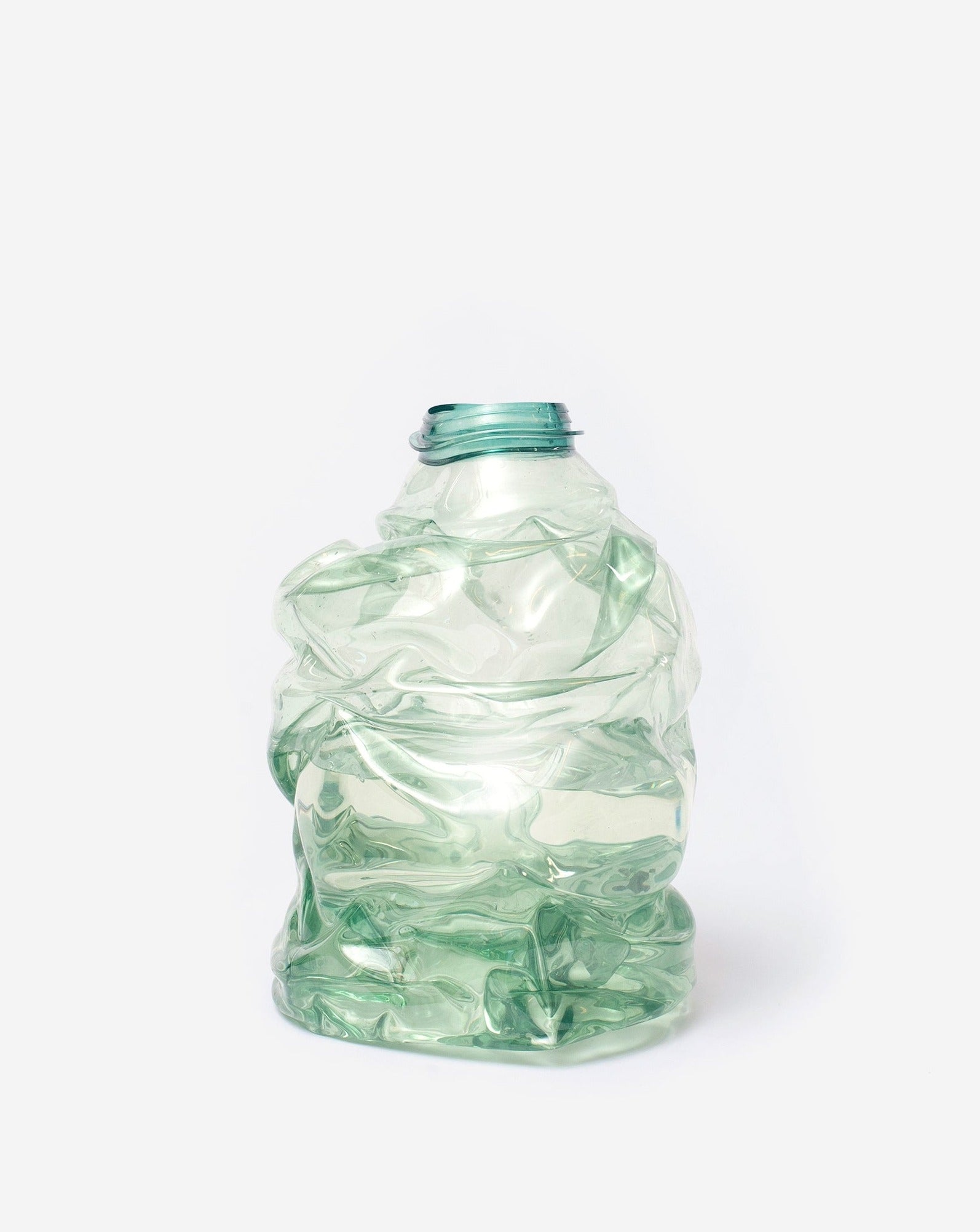 Medium green handmade recycled plastic vase on white background