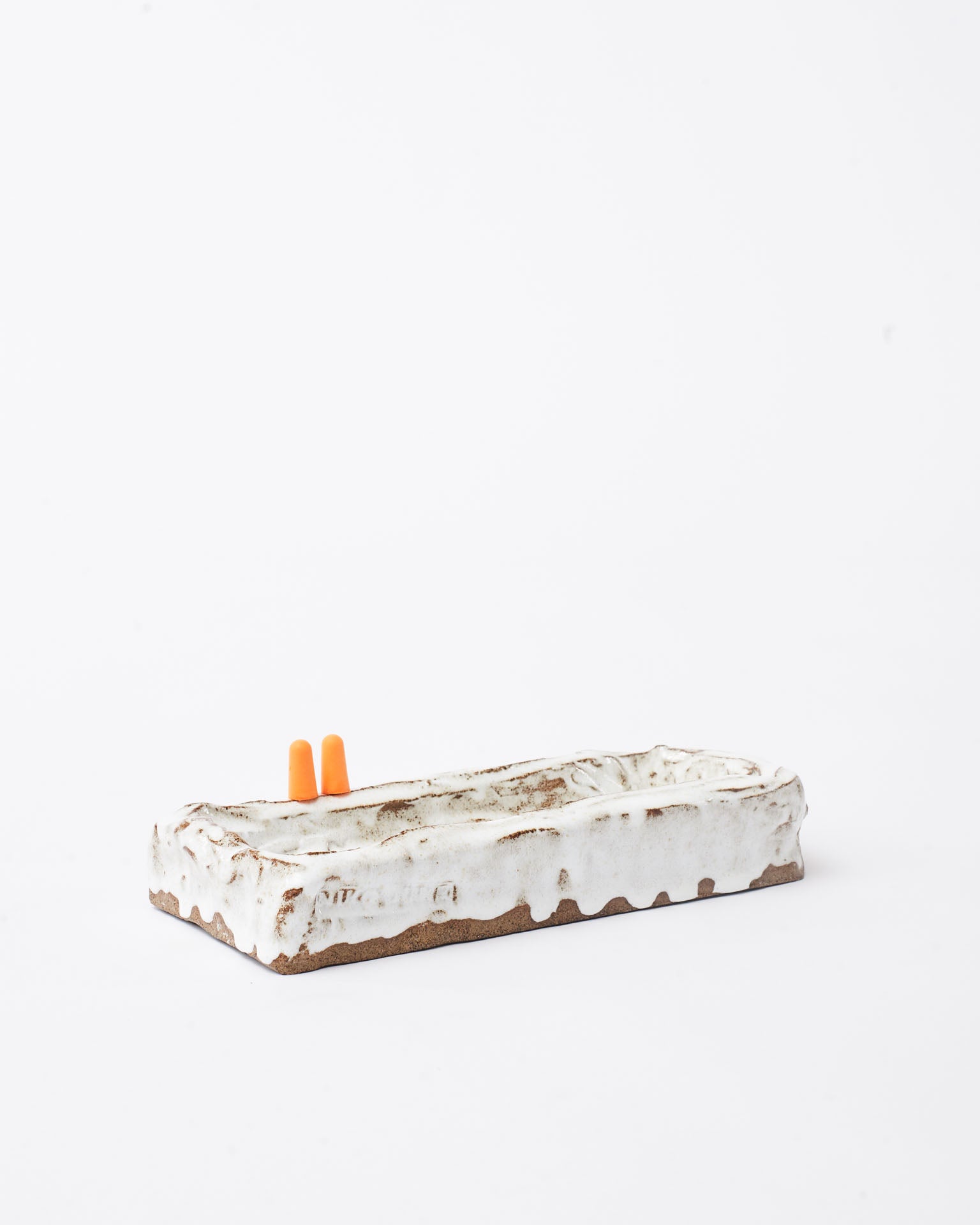 Handmade ceramic organizer object white in white background