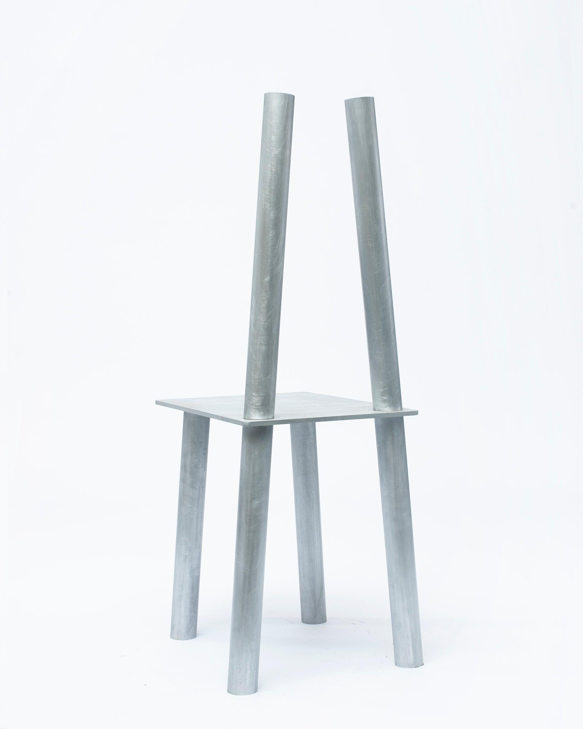 Aluminum decorative chair P-L series in backward position on white background